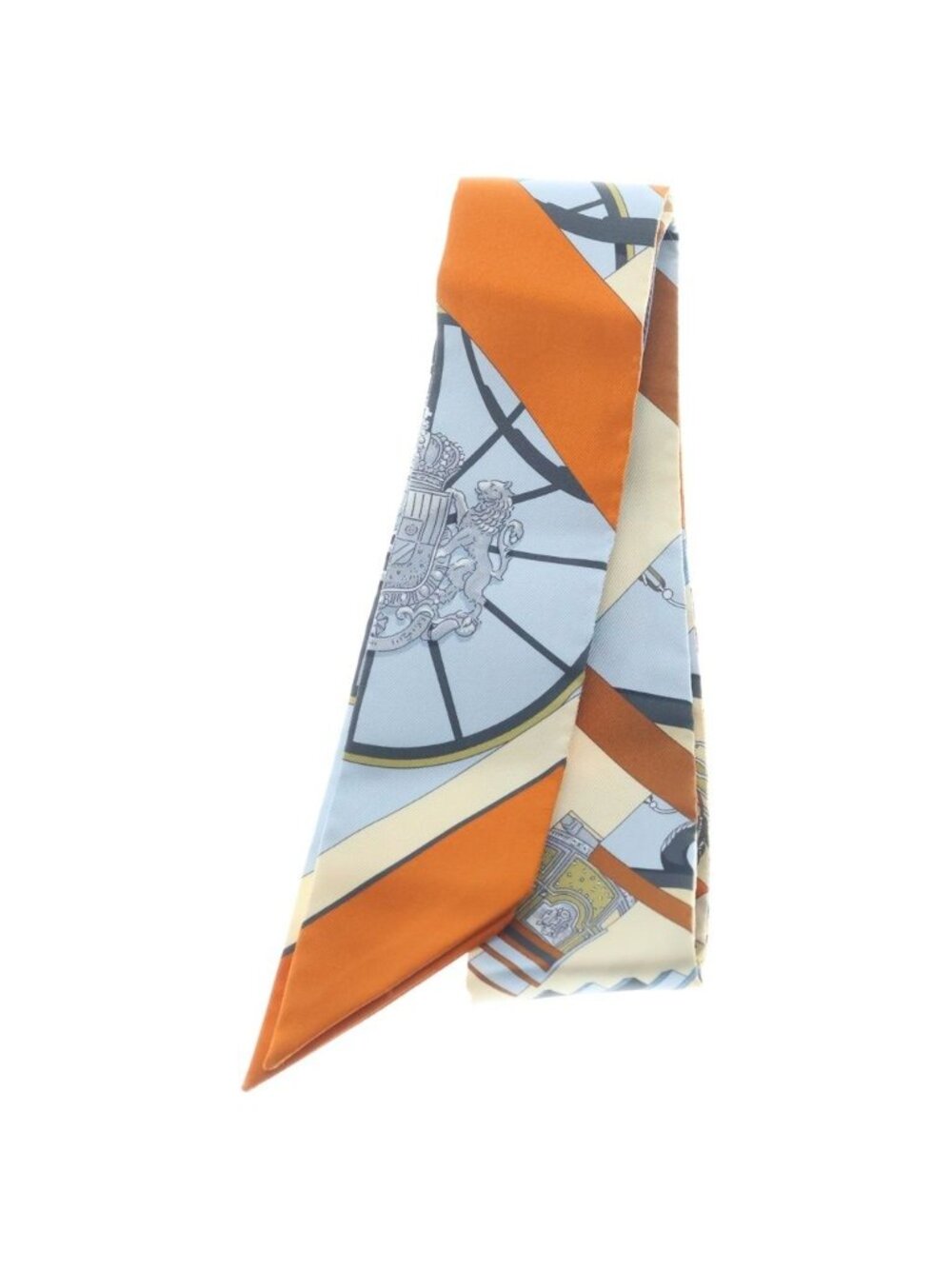 Hermes Twilly Spring Scarf Silk White Orange Blue